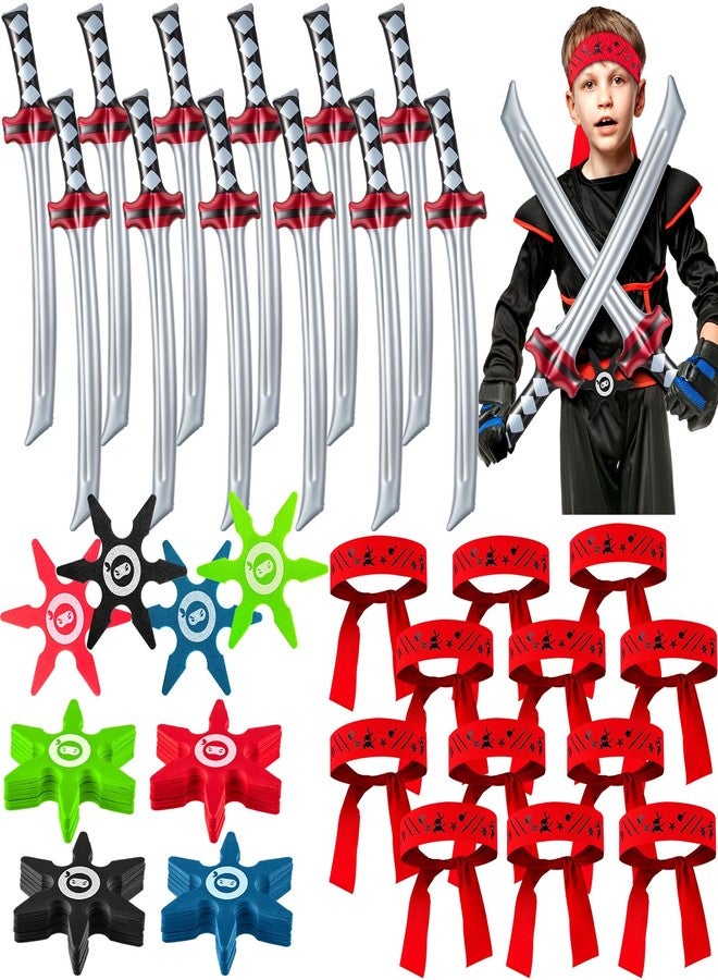 Deekin 48 Pcs Ninja Karate Party Favors Include Inflatable Sword Throwing Foam Star Toys Karate Headband for Ninja Theme Party Decoration Supplies Goodie Bag Filler Gift Costume Accessories - Image 1